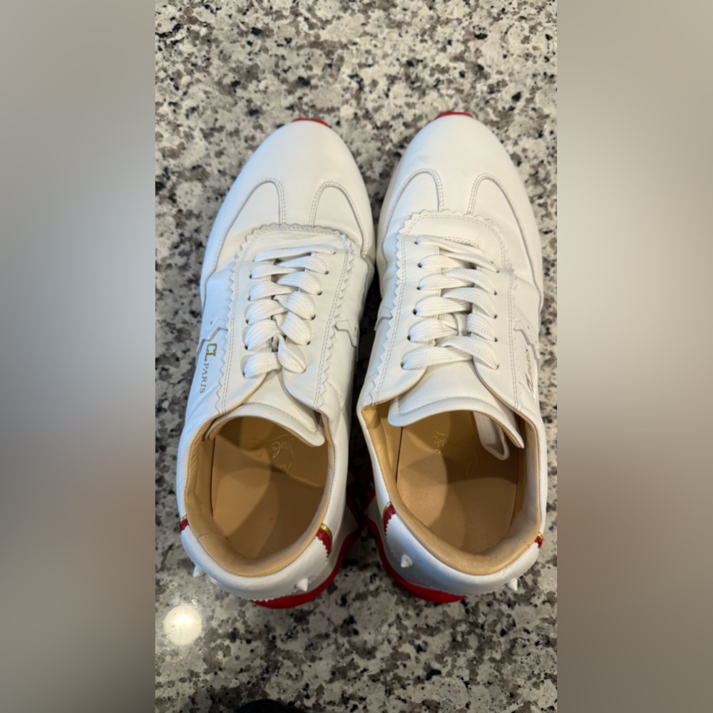CL Paris White Leather Sneakers with Red Zigzag Sole - Picture 3 of 7